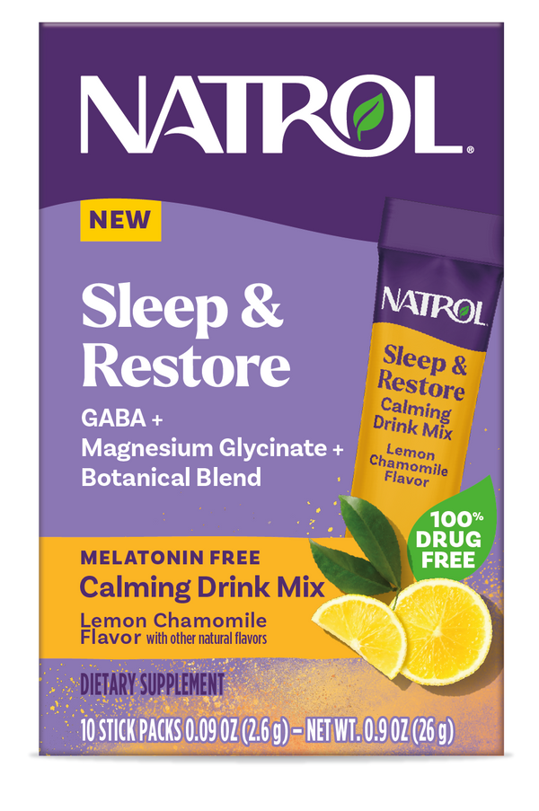 Natrol Sleep & Restore Melatonin Free Calming Drink Mix, Lemon Chamomile Flavor